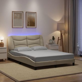 vidaXL Estructura De Con Led Sin Colch&oacute;n Tela Crema 120x200 Cm Vidaxl