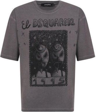 Dsquared2 Mens El Graphic Loose Fit T-shirt Charcoal Grey Cotton - Size X-Small
