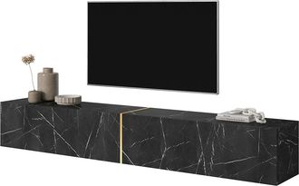 Selsey Selsey - Bisira Mobile Tv Nero In Look Marmo Con Inserto Color Oro, 200 Cm