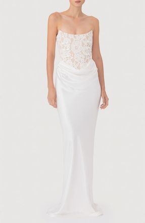 Sau Lee Blair Lace Bodice Strapless Gown in White at Nordstrom, Size 12