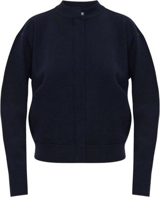 Max Mara Truien & Vesten, Dames, Blauw, L, Cardigan met hoge hals en ritssluiting