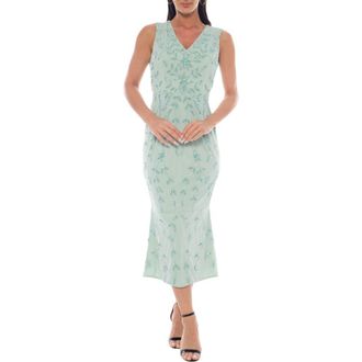 OLEG CASSINI Floral Sequin Sleeveless Midi Dress in Sage at Nordstrom Rack, Size X-Large