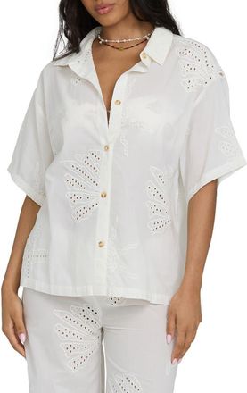 Billabong Beach Livin Embroidered Eyelet Cover-Up Shirt in Salt Crystal at Nordstrom, Size X-Small