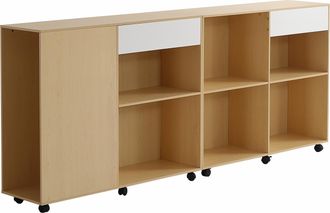 STILVORA Mueble De Almacenaje Con Estantes Abiertos Y 2 M&oacute;dulos Con Ruedas, Estilo Moderno, En Mdf Y Aglomerado, 222&times;34&times;95 Cm, Blanco Y Roble Claro