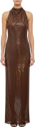 Self Portrait Brown Embellished Halter Neck Maxi Dress