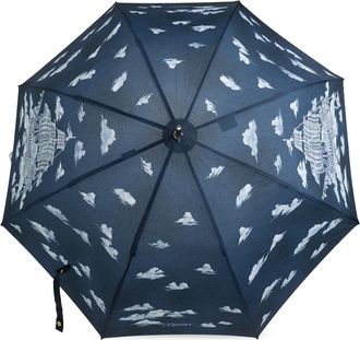 Moschino Parasol With Print, Unisex, Navy Blue