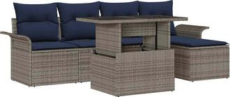 vidaXL Conjunto De Sof&aacute; De Jard&iacute;n 6 Uds. Gris Rat&aacute;n Sint&eacute;tico Vidaxl