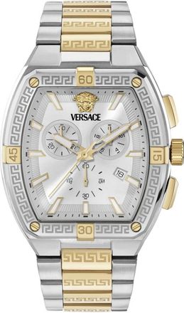Versace Accessoires, Heren, Grijs, ONE Size, Sporty Tonneau Greca Chronograph