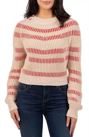 Kut from the Kloth Reagen Stripe Crewneck Sweater In Taupe