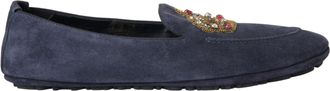 Dolce & Gabbana Blauwe Leren Su&egrave;de Kristallen Kroon Loafers Schoenen