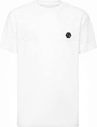 Philipp Plein Rondhals T-Shirt Jacquard Crest Cut - Heren - T-shirts - Wit - 3XL - Katoen - Tops