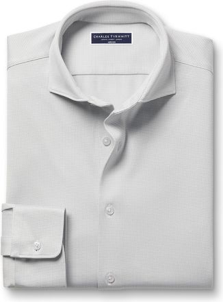 CHARLES TYRWHITT Performance Stretch Synthetic Shirt - Silver Grey & White Size Large by Charles Tyrwhitt