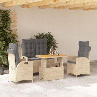 vidaXL Set De Comedor Jard&iacute;n Con Cojines 4 Pzas Rat&aacute;n Sint&eacute;tico Beige Vidaxl