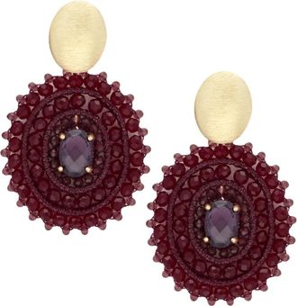 Lott. Gioielli CE SI Filled Oval 3 Rings W/ Stone M - Dames - Oorbellen - Rood - ONE Size - Leer - Accessoires