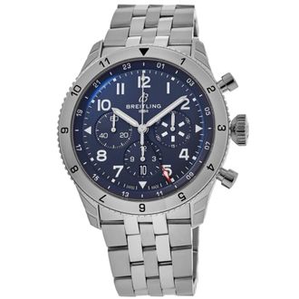 Breitling Super Avi B04 Chronograph GMT 46 Tribute to Vought F4U Corsair Blue Dial Steel Mens Watch AB04451A1C1A1