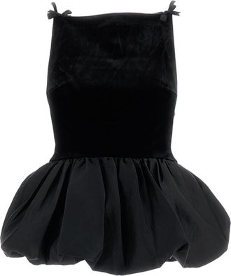 Self Portrait Black Velvet Bow Strap Peplum Tank Top