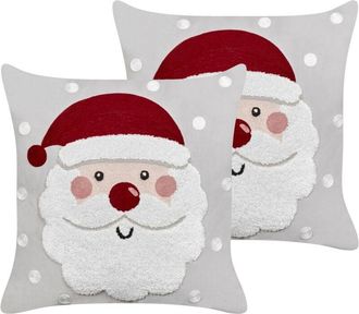 Beliani Beliani - Set of 2 Scatter Cushions Fabric Velvet Throw Pillow Christmas Motif Santa Claus 45 x 45 cm Grey Sweetener