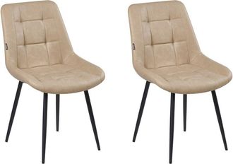 Beliani Conjunto De 2 Sillas De Comedor Modernas De Piel Sint&eacute;tica Hierro Con Recubrimiento De Polvo Patas Negras Beige Melrose