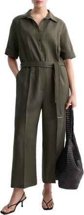 Mango Lyocell Button-Up Jumpsuit in Khaki Green at Nordstrom, Size X-Small
