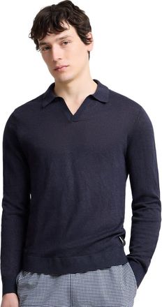 Onia Linen Johnny Polo Long Sleeve Sweater in Midnight at Nordstrom, Size Xx-Large