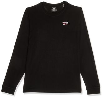 Reebok Mens Identity Small Logo LS TEE T-Shirt, Black/White/Vector RED, M