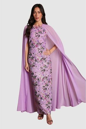 Coast Mesh Floral Embellished Cape Maxi Dress in Purple at Nordstrom, Size 14