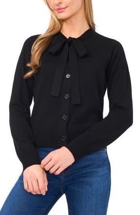 CeCe by Cynthia Steffe Tie Neck Cardigan in Rich Black at Nordstrom Rack, Size Small