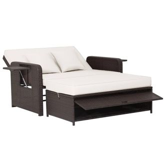 Costway Costway Patio Rattan Daybed Set Wicker Loveseat Sofa w/Ottoman & Side Tray in White