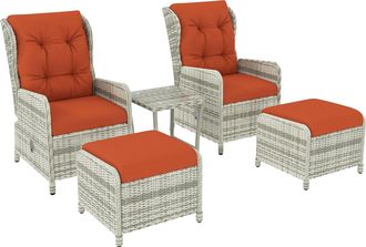OUTSUNNY Recliner Rattan Garden Furniture W/ Two-tier Table - Orange | TJ Hughes