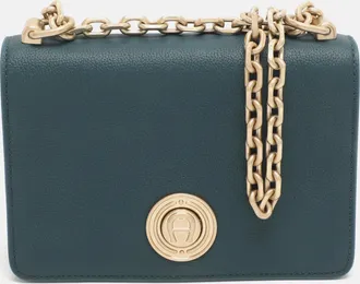Aigner Leeloo Green Leather Shoulder Bag