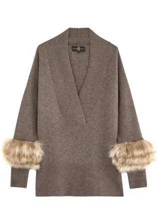 Dom Goor London Shearling-trimmed Wool-blend Jumper - Brown - 12 (UK12 / M)