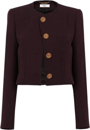 Chlo&eacute; Collarless Cropped Jacket - Dames - Vesten - Paars - XS - Katoen - Truien & Vesten