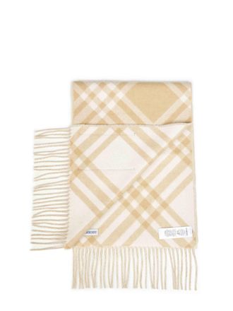 Burberry Mens Cashmere Scarf Sand Beige Check Scarfs