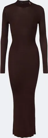 Saint Laurent Cassandre ribbed-knit silk maxi dress