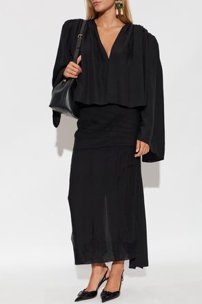 Valentino Garavani Silk Skirt With Lace Trim, Womens, Black