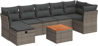 vidaXL Vidaxl - Set De Sof&aacute;s De Jard&iacute;n 8 Pzas Y Cojines Rat&aacute;n Sint&eacute;tico Gris
