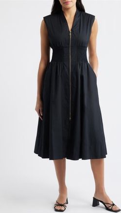 Vince Camuto Sleeveless Cotton Midi Dress in Black at Nordstrom, Size 12
