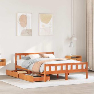 vidaXL Cama Sin Colch&oacute;n Madera Maciza Pino Marr&oacute;n Cera 150x200 Cm Vidaxl