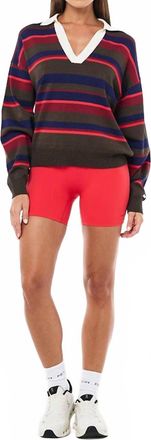 P.E Nation Retreat Collar Knit Top In Multi Color Stripe