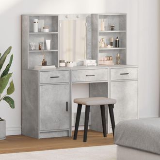 Berkfield Home 3 Piece Dressing Table Set Concrete Grey Engineered Wood