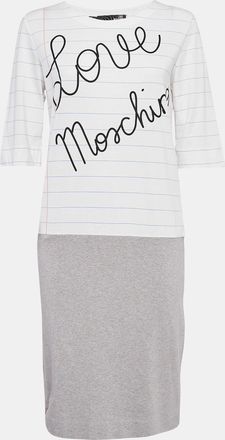 Love Moschino White & Grey Book Paper Printed Cotton T-Shirt Dress