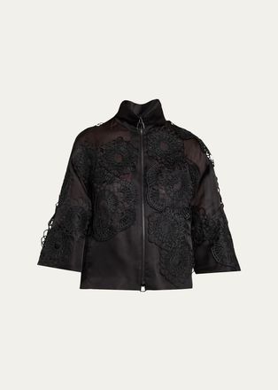 Akris Anemone Embroidered Silk Organza Zip Jacket