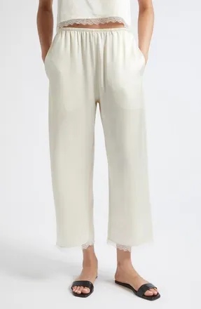 Leset Barb Lace Detail Crop Satin Pants in Creme at Nordstrom, Size X-Large