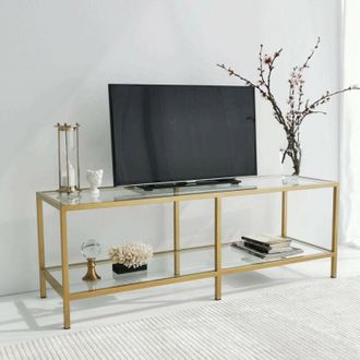 Dmora Dmora - Mueble De Televisi&oacute;n Electra, Aparador De Sal&oacute;n, Mueble Bajo Para Tv, Base De Pared Equipada, 130x40h45 Cm, Oro, Con Embalaje Reforzado