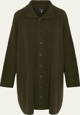 Eskandar Wide High-Neck Button Cardigan (Long Plus Length)