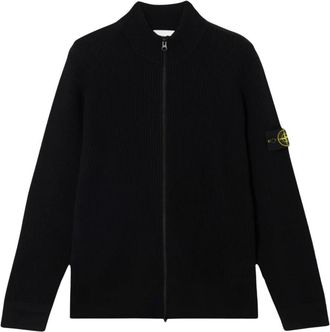 Stone Island Full Rib RWS Wool Cardigan - Heren - Vesten - Zwart - L - Wol - Truien & Vesten