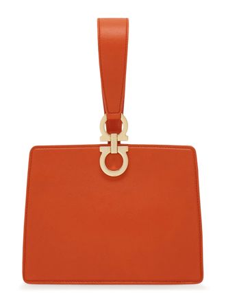Ferragamo Rectangular Orange Clutch with Gold-tone Clasp
