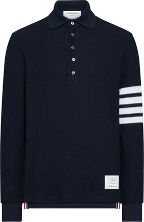 Thom Browne 4-Bar Textured-pique Long-sleeved Polo Shirt