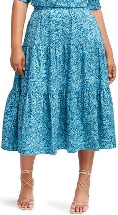 Estelle Sorrento Paisley Tiered Cotton Skirt in Print at Nordstrom Rack, Size 18W