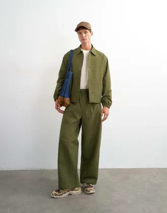 Topman Pantaloni ampi in nylon ripstop verdi-***